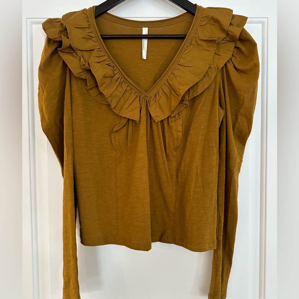 Anthropologie deep V ruffle longsleeve shirt